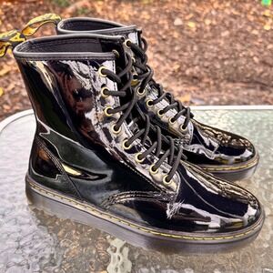 Dr Martens Zavala Black Patent Leather Boots Mens 8 Womens 9 AW004 KM 05 X